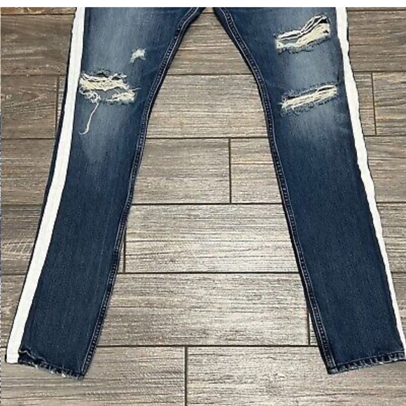 Pac Sun Vertical Stretch Jeans 34X33 Stacked Skinny White Side Paint Stripe - Picture 5 of 10